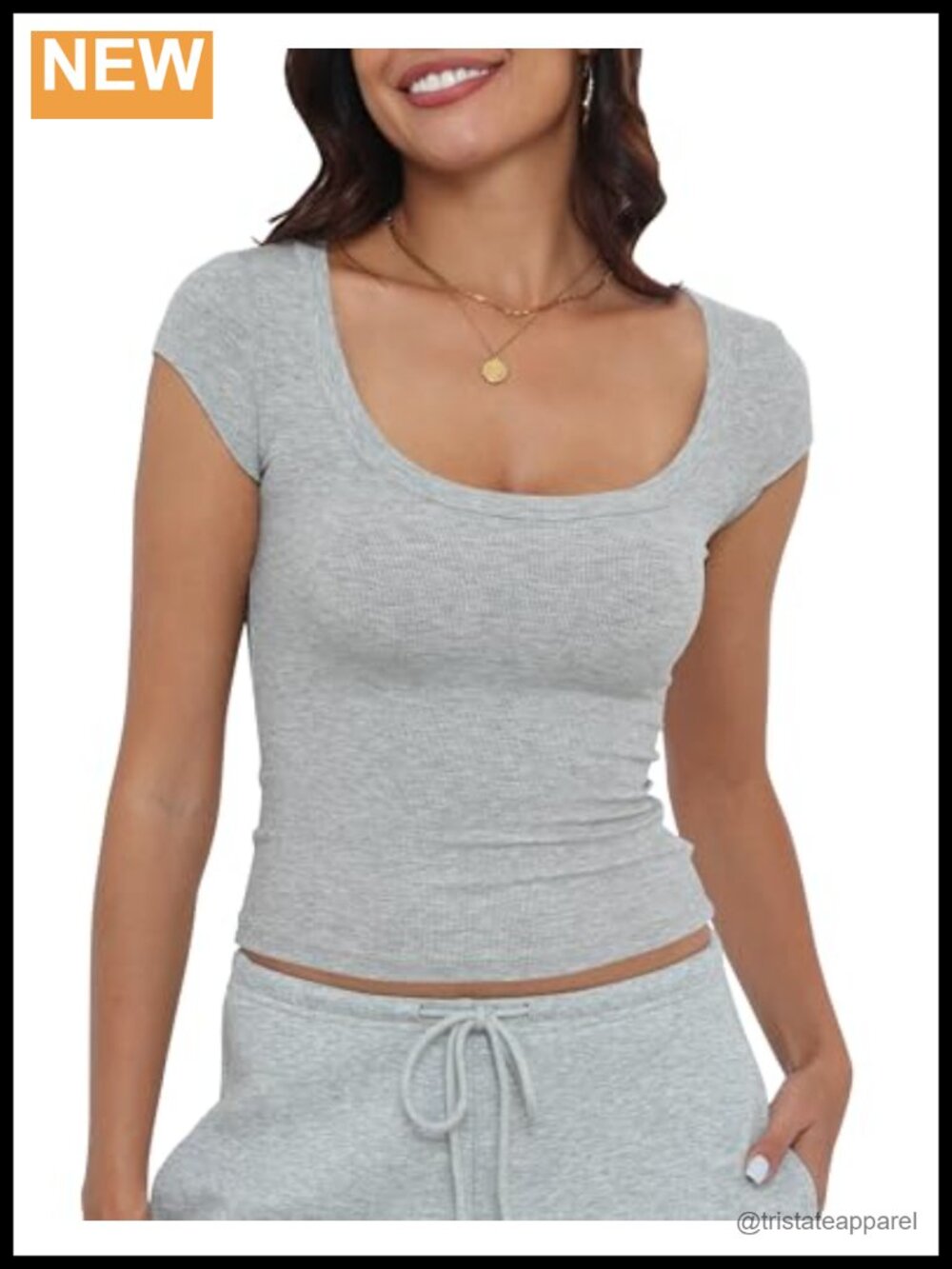 Short Sleeve Scoop Neck Ribbed Knit Slim Fitted Crop Top Tee